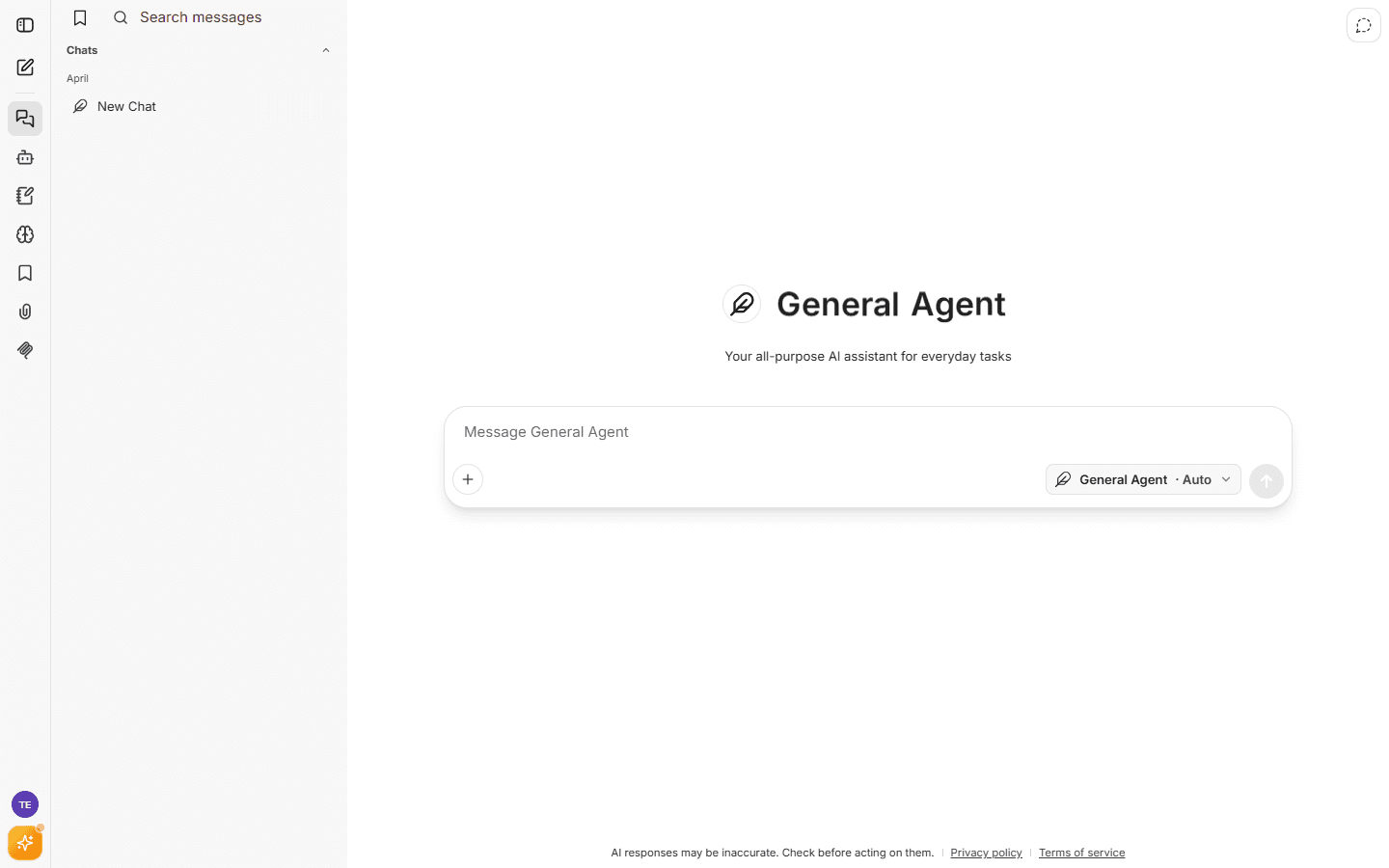 A new chat with the General Agent