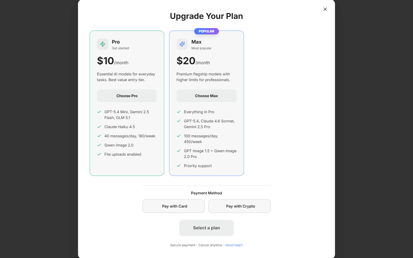 The plan comparison
